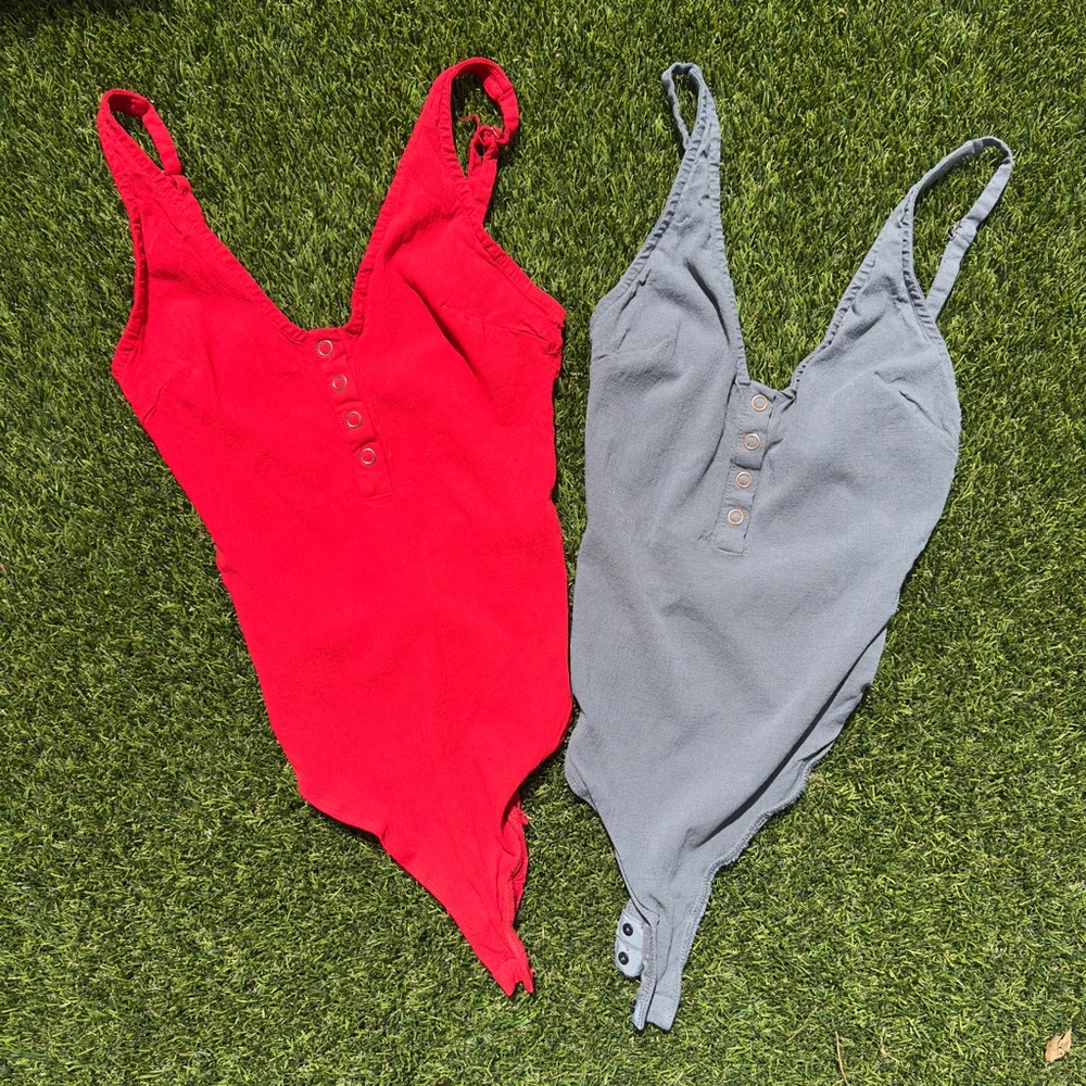 Free People Button-Up Bodysuits (Set of 2) | Red + Gray | Size Small
